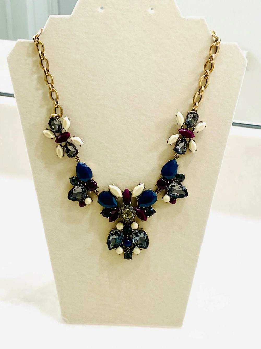J. Crew Gold-Tone Floral Statement Necklace with Blue, White & Purple Accents
